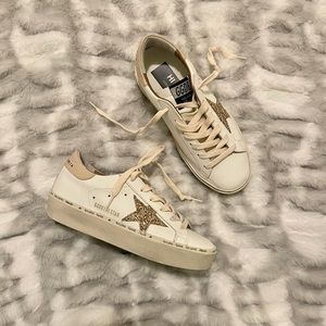Golden Goose Hi Star sneakers with gold glitter star and beige heel Size 35